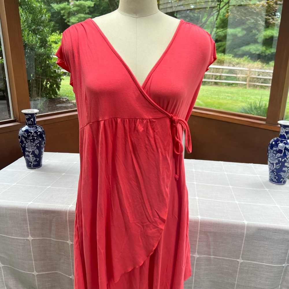 mary ellen coral wrap dress BOHO BEACHY LOOK